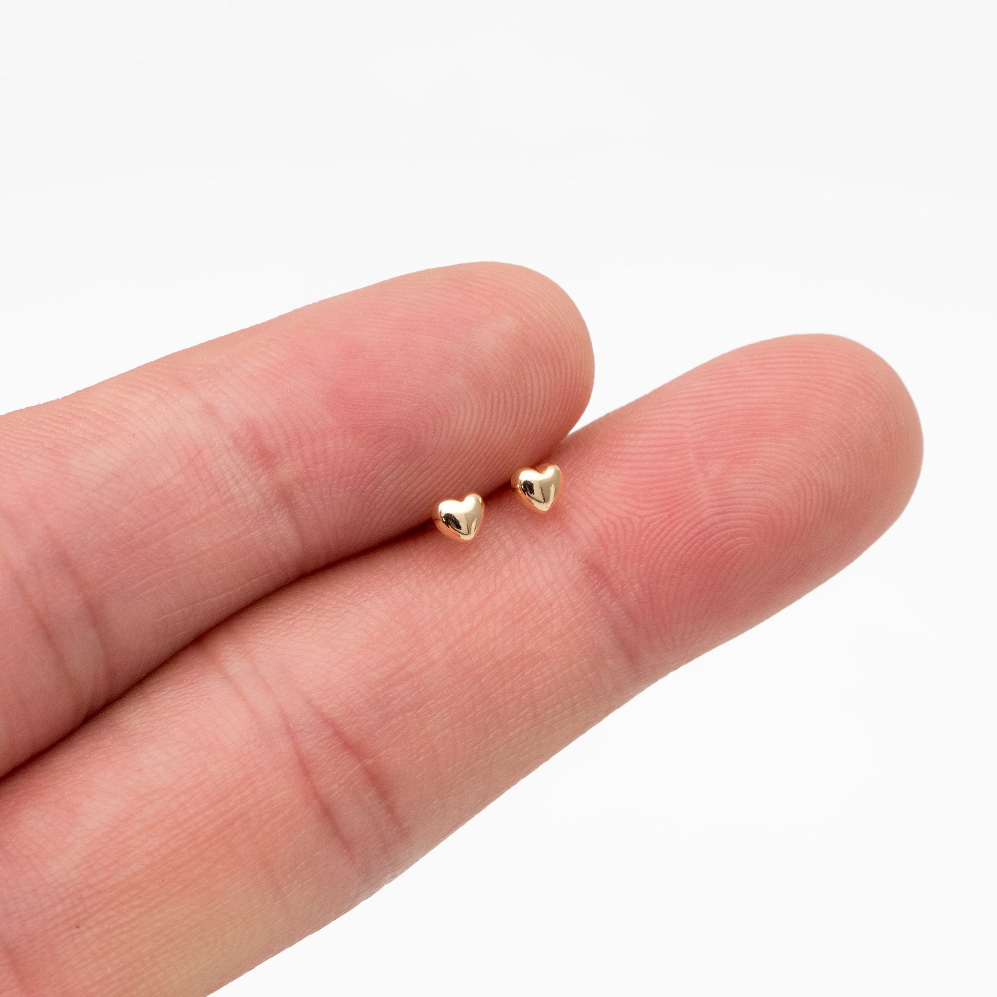 10pcs Gold/ Silver Tiny Heart Earrings, Real Gold/ Rhodium plated Brass, Geometric Earring Studs (GB-4287)