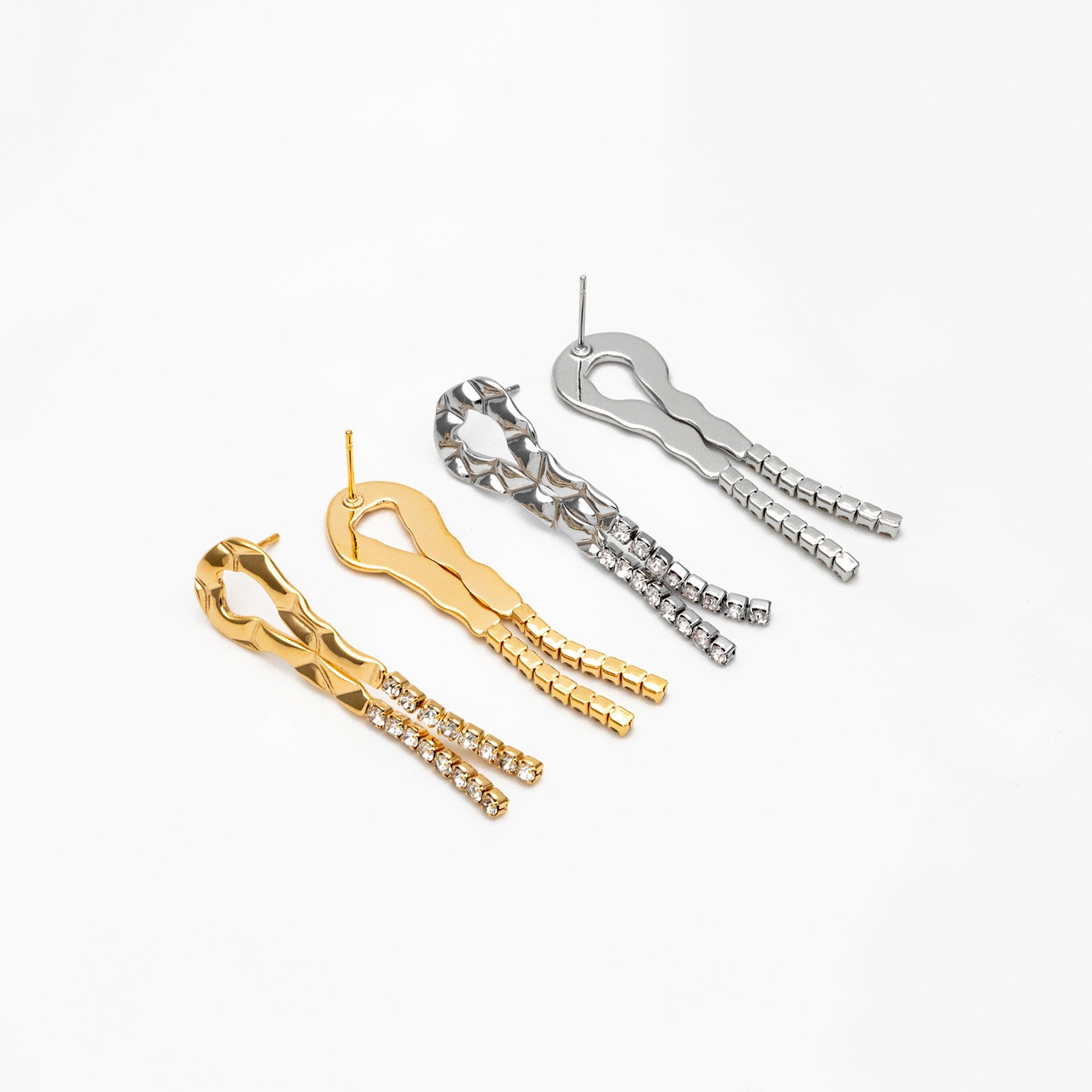 4pcs CZ Pave Gold/ Silver Chain Tassel Earrings, Tassel Stud Earring, Dangling Earrings, Minimalist Earrings (GB-4292)