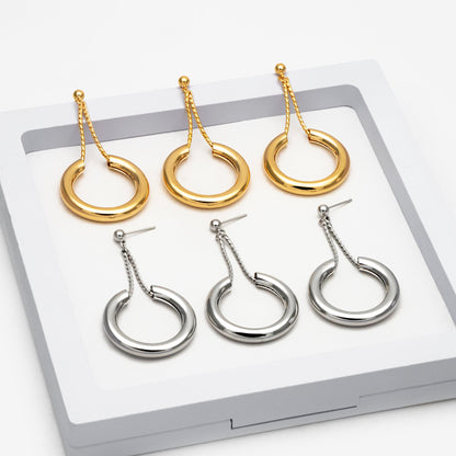 4pcs Gold/ Silver tone Circle Chain Earrings, Gold/ Rhodium Plated Brass Drop Earrings, Dangle Earring (GB-4293)