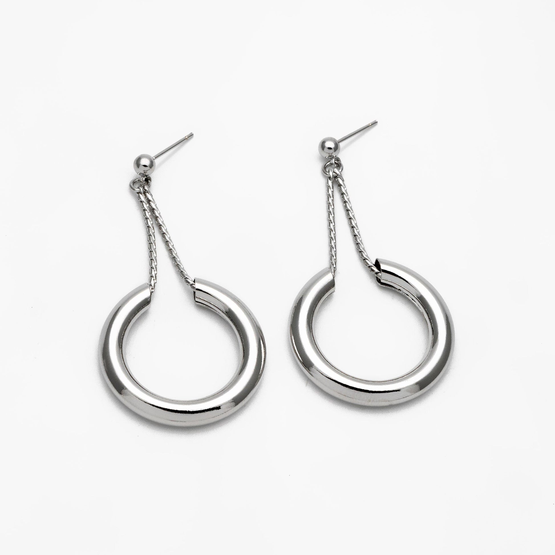 4pcs Gold/ Silver tone Circle Chain Earrings, Gold/ Rhodium Plated Brass Drop Earrings, Dangle Earring (GB-4293)