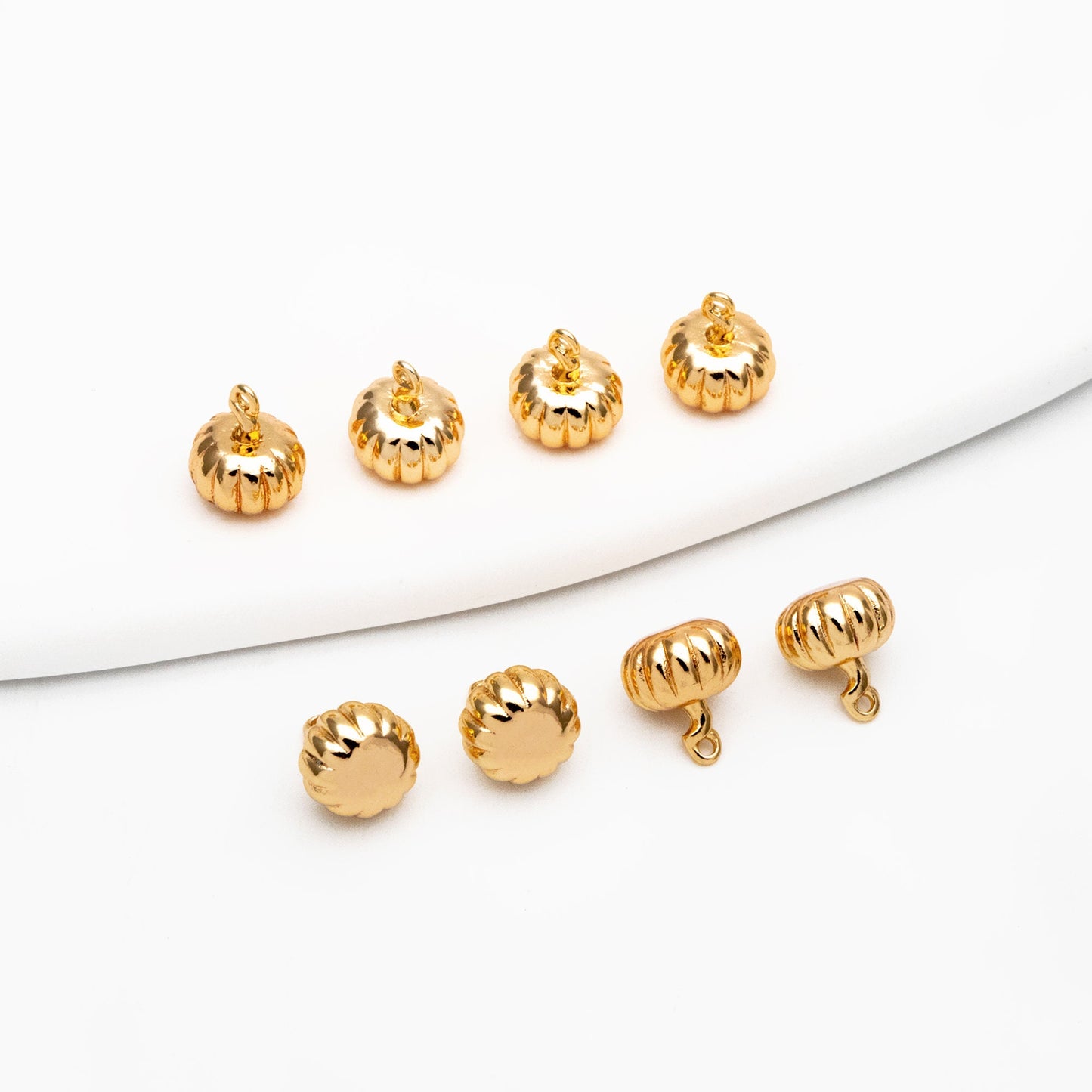 10pcs Gold/ Silver Pumpkin Charm 9x7mm, Real Gold/ Rhodium plated Brass, 3D Pumpkin Pendants (GB-4589-A)
