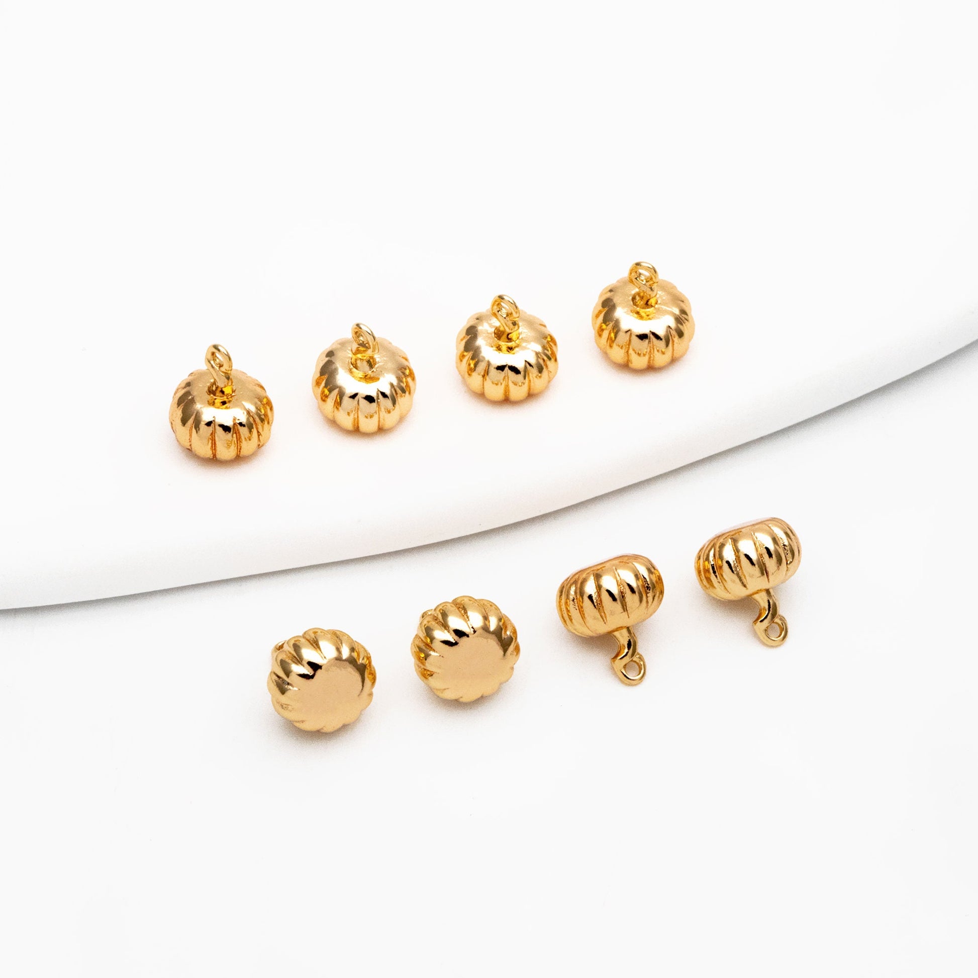 10pcs Gold/ Silver Pumpkin Charm 9x7mm, Real Gold/ Rhodium plated Brass, 3D Pumpkin Pendants (GB-4589-A)