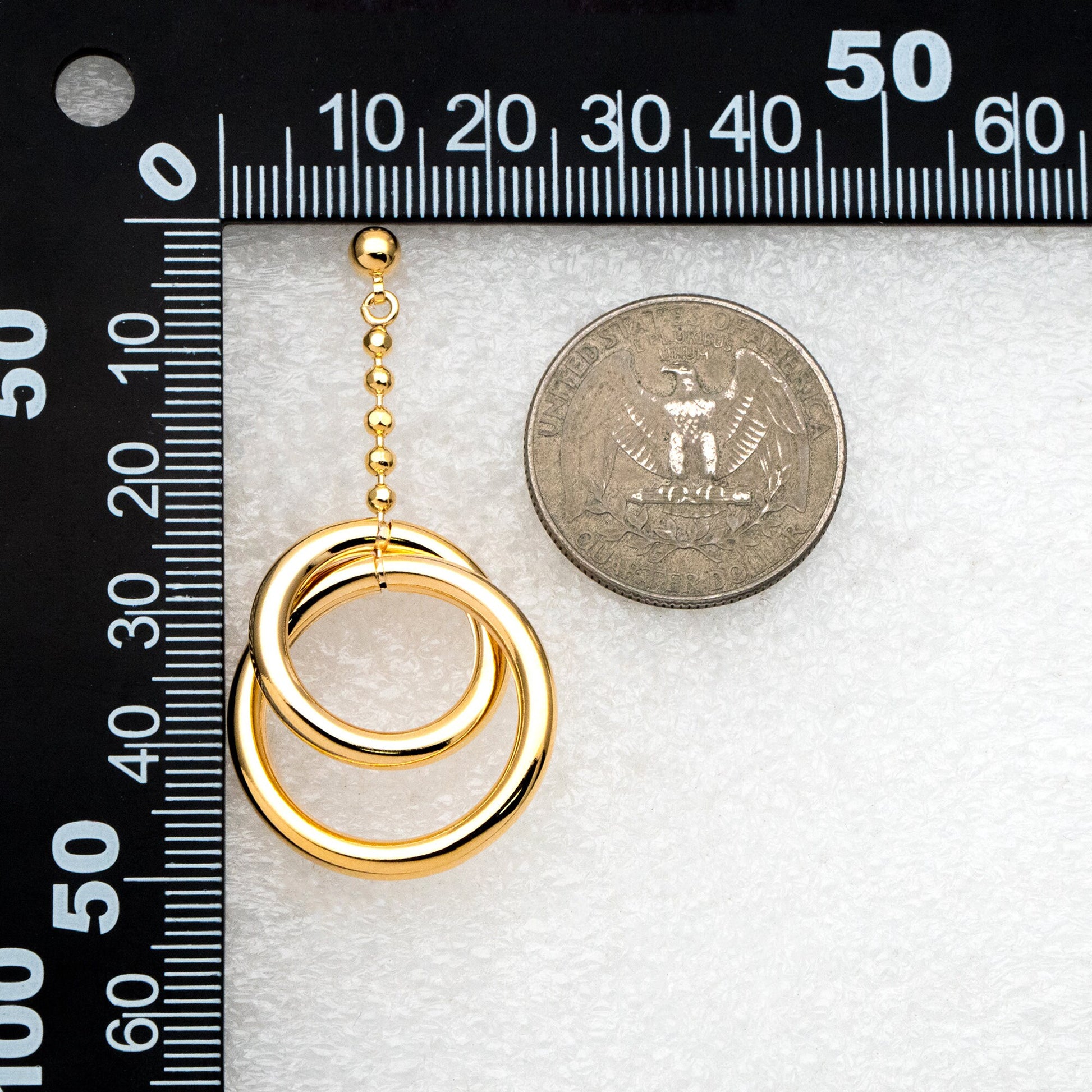 4pcs Gold/ Silver tone Double Circle Earrings, Gold Plated Brass Drop Earrings, Long Dangle Earring (GB-4297)