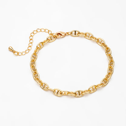 Gold Mariner Anchor Link Chain 4.8mm, Finished Bracelet/ Anklet/ Necklace with Extender Chain, Ready to Wear (#LK-334-4.8)