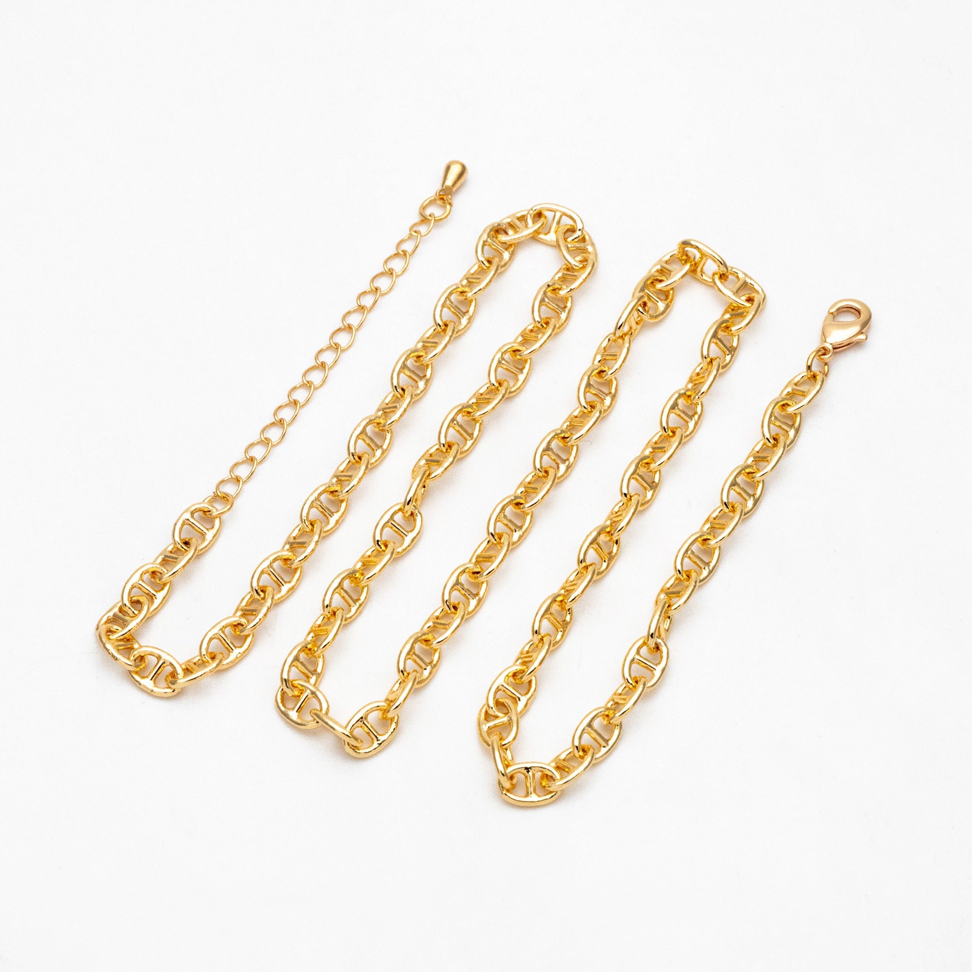Gold Mariner Anchor Link Chain 4.8mm, Finished Bracelet/ Anklet/ Necklace with Extender Chain, Ready to Wear (#LK-334-4.8)