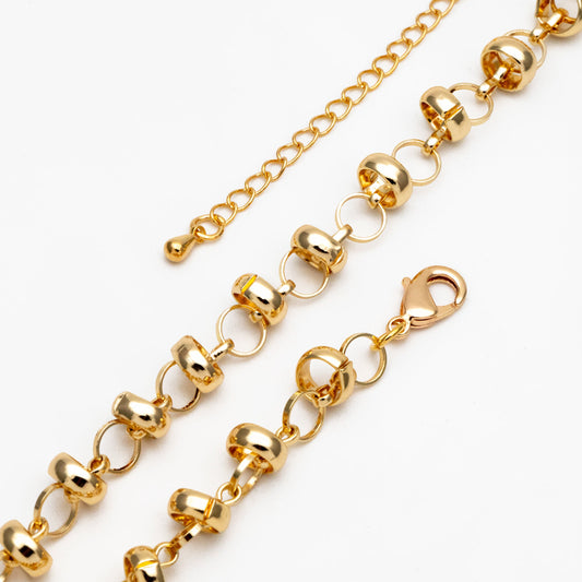 Gold Round Linked Chain, Finished Bracelet/ Anklet/ Necklace with Extender, Ready to Wear (#LK-395)