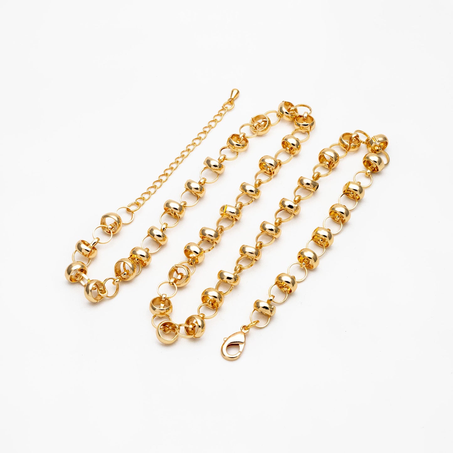 Gold Round Linked Chain, Finished Bracelet/ Anklet/ Necklace with Extender, Ready to Wear (#LK-395)