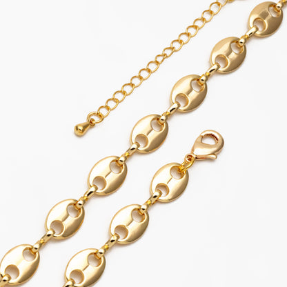 Gold Mariner Link Chain 8mm, Finished Bracelet/ Anklet/ Necklace with Extender Chain, Ready to Wear (#LK-396)