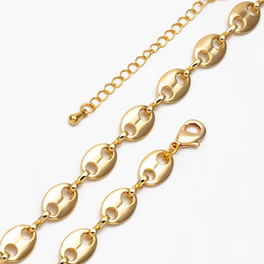 Gold Mariner Link Chain 8mm, Finished Bracelet/ Anklet/ Necklace with Extender Chain, Ready to Wear (#LK-396)