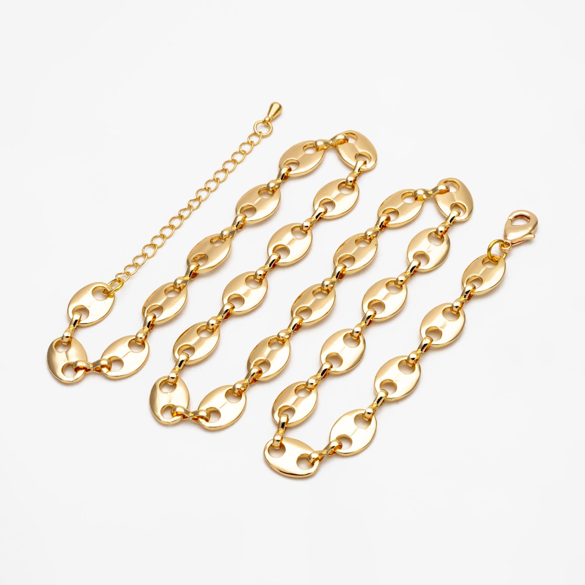 Gold Mariner Link Chain 8mm, Finished Bracelet/ Anklet/ Necklace with Extender Chain, Ready to Wear (#LK-396)