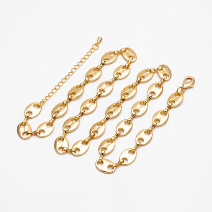 Gold Mariner Link Chain 8mm, Finished Bracelet/ Anklet/ Necklace with Extender Chain, Ready to Wear (#LK-396)