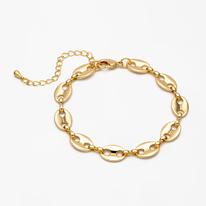 Gold Mariner Link Chain 8mm, Finished Bracelet/ Anklet/ Necklace with Extender Chain, Ready to Wear (#LK-396)