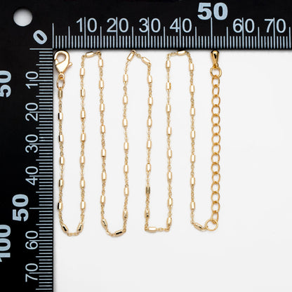 Gold Hexagonal Tube Chains 1.6mm, Finished Bracelet/ Anklet/ Necklace with Extender Chain, 18K Gold plated Brass, Ready to Wear (#LK-403)