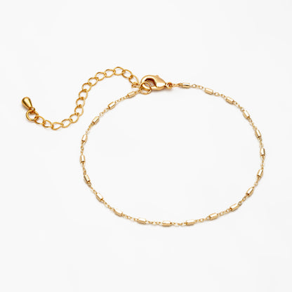 Gold Hexagonal Tube Chains 1.6mm, Finished Bracelet/ Anklet/ Necklace with Extender Chain, 18K Gold plated Brass, Ready to Wear (#LK-403)