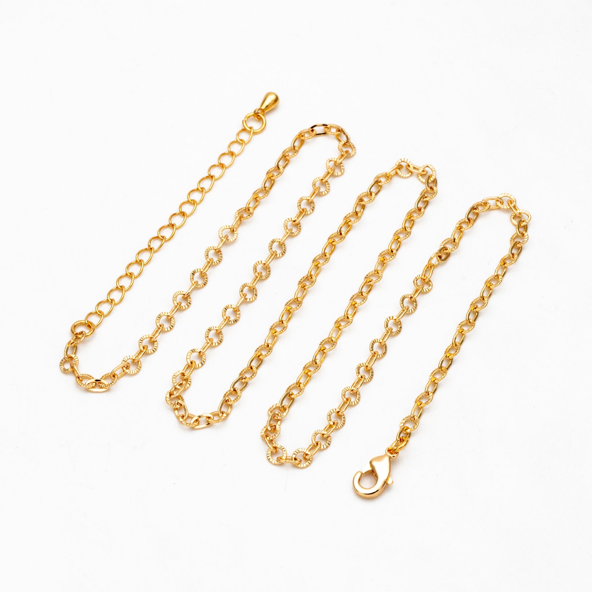 Gold Round Cable Chain, Finished Bracelet/ Anklet/ Necklace with Extender Chain, Ready to Wear (#LK-404)