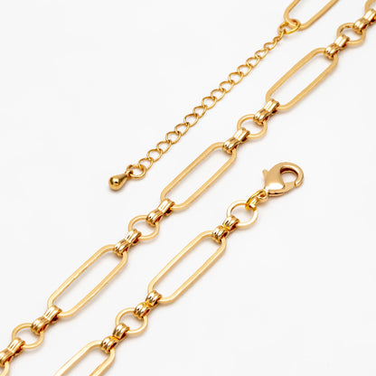 Gold/ Rhodium Long Oval Link Chain, Adjustable Bracelet/ Anklet/ Necklace, Ready to Wear (LK-435)