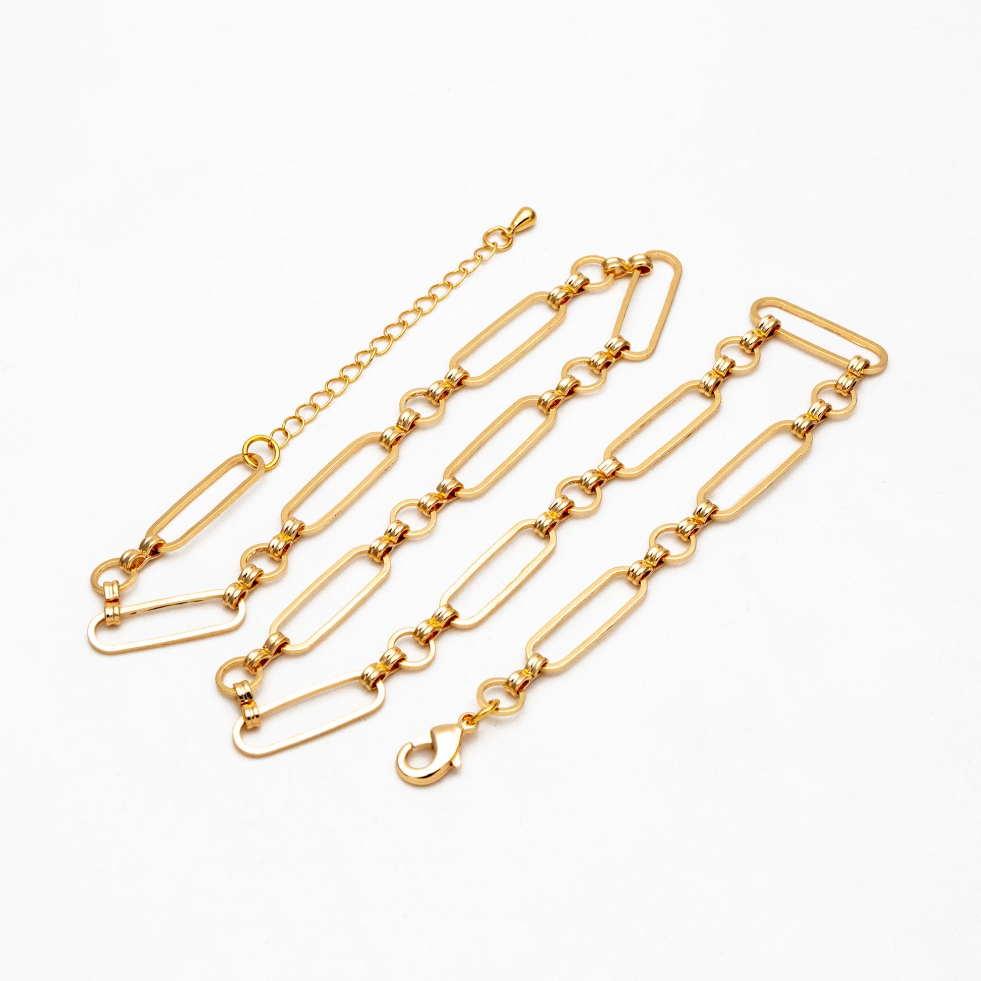 Gold/ Rhodium Long Oval Link Chain, Adjustable Bracelet/ Anklet/ Necklace, Ready to Wear (LK-435)