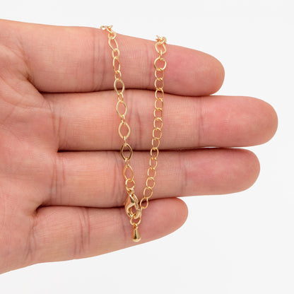 Dainty Gold Oval Chains 3.6mm, Finished Bracelet/ Anklet/ Necklace with Extender Chain, Ready to Wear (#LK-445)