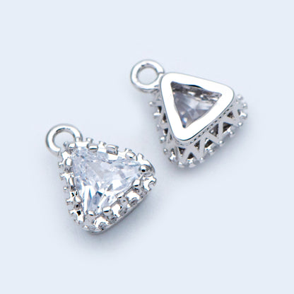 10pcs CZ pave Gold/ Silver tone Triangle Charms 9x8mm, Gold/ Rhodium Plated Brass Triangle Pendants (GB-763)