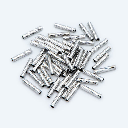 50pcs Gold/ Silver tone Straight Tube Beads 10x2mm, Real Gold/ Rhodium plated Brass Tube Spacers (GB-896)