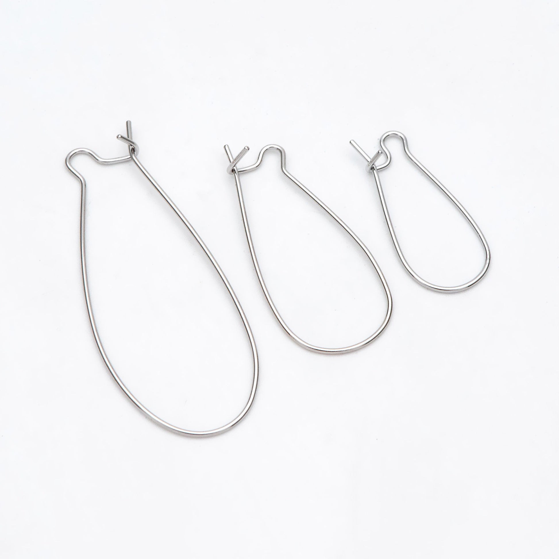 20pcs Gold/ Silver tone Kidney Ear Wires, 18K Gold/ Rhodium plated Brass Hoop Earrings 25/ 30/ 36/ 45mm (GB-253)