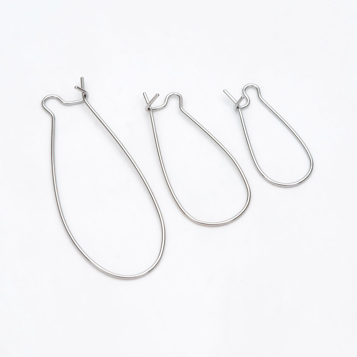 20pcs Gold/ Silver tone Kidney Ear Wires, 18K Gold/ Rhodium plated Brass Hoop Earrings 25/ 30/ 36/ 45mm (GB-253)