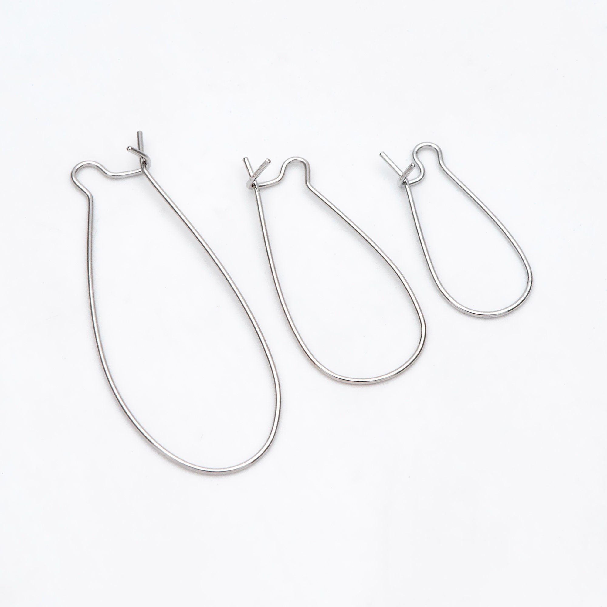 20pcs Gold/ Silver tone Kidney Ear Wires, 18K Gold/ Rhodium plated Brass Hoop Earrings 25/ 30/ 36/ 45mm (GB-253)