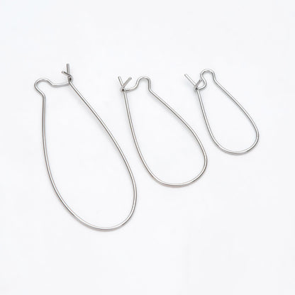 20pcs Gold/ Silver tone Kidney Ear Wires, 18K Gold/ Rhodium plated Brass Hoop Earrings 25/ 30/ 36/ 45mm (GB-253)