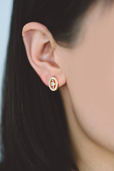 4pcs CZ Pave Gold Oval Earrings, Gold Plated Brass, Dainty Geometric Stud Earrings (#GB-4251)