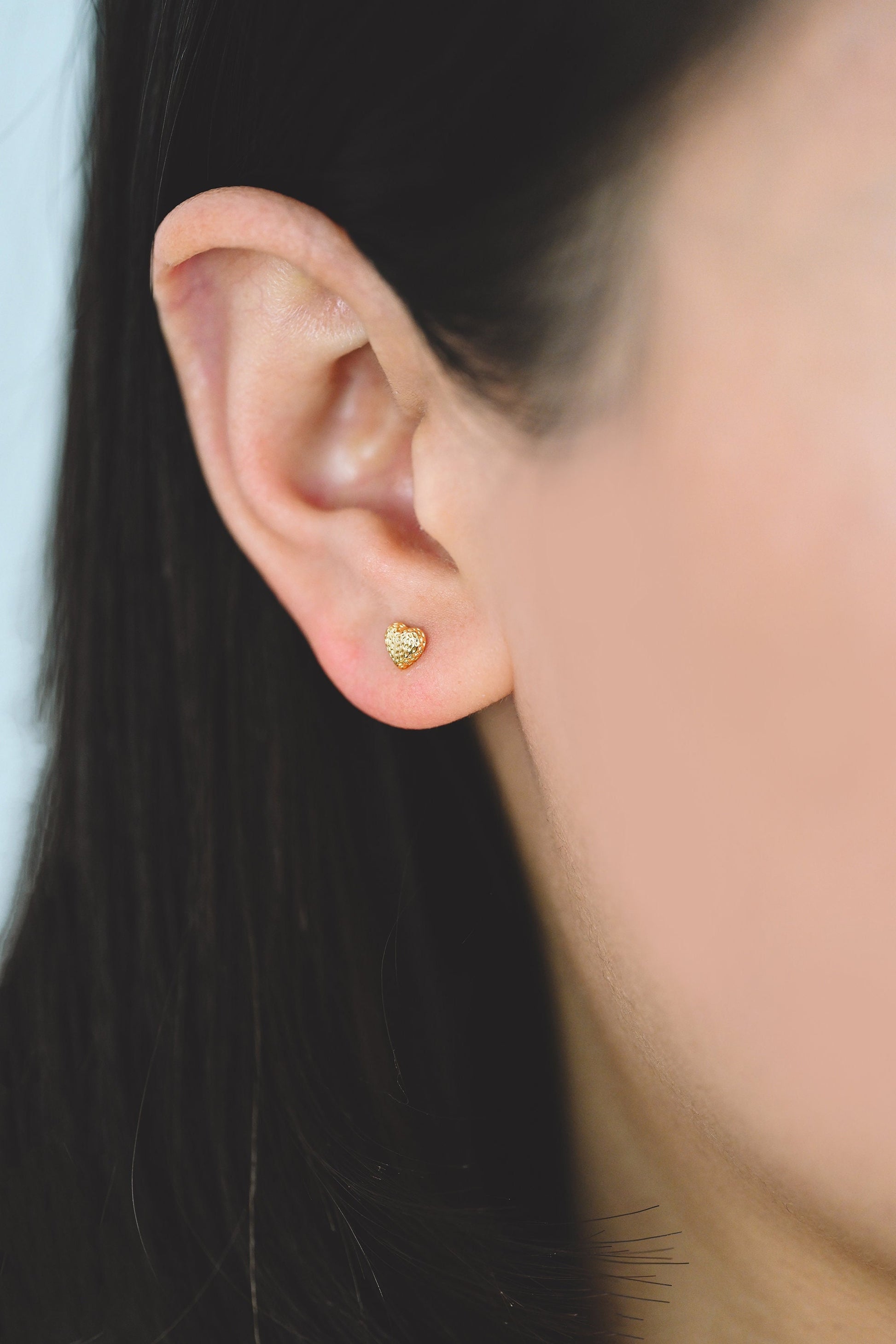 10pcs Gold Tiny Heart Earrings, Real Gold plated Brass, Geometric Earring Studs (GB-4260)