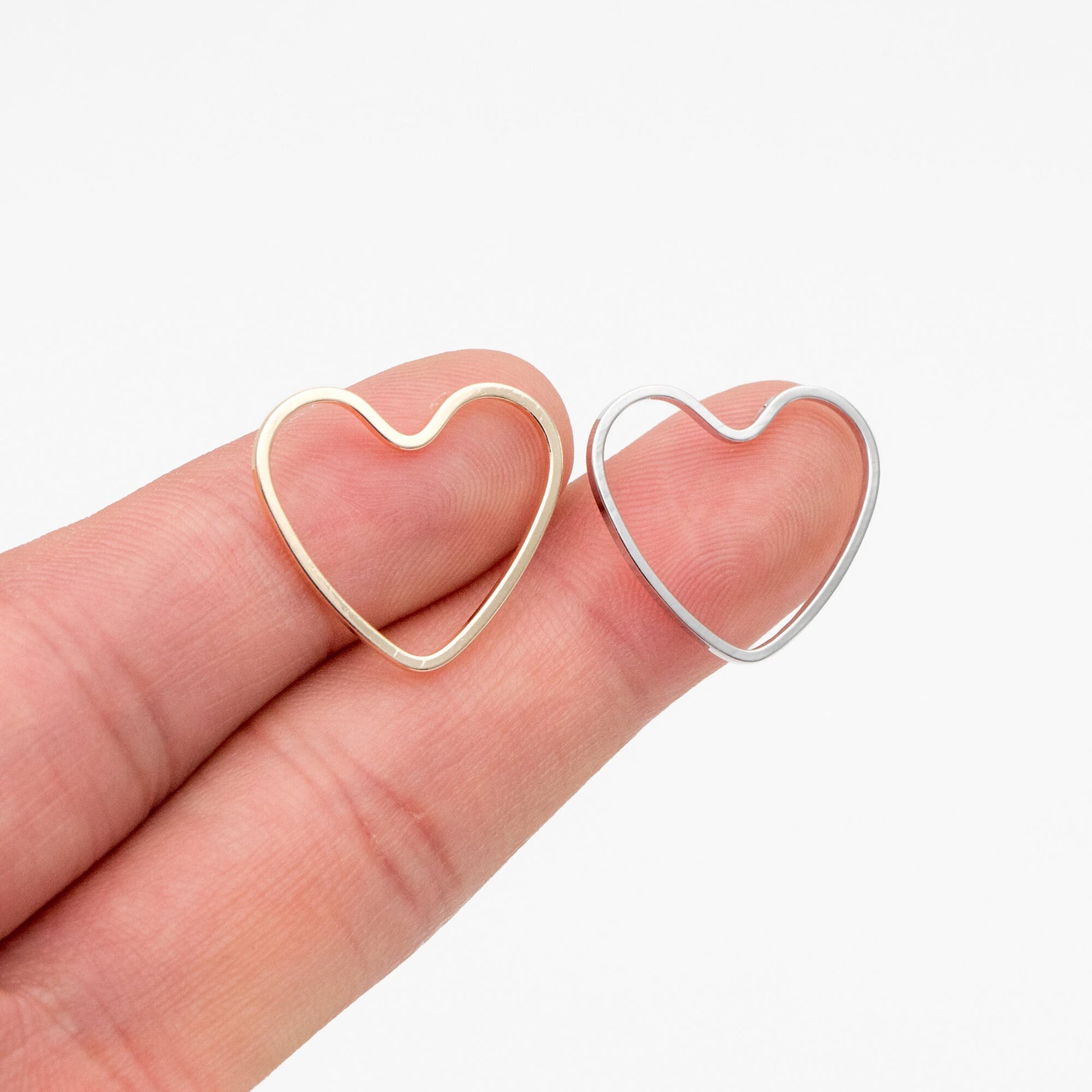 10pcs Gold/ Silver Heart Link Connector Charms 21mm, Real Gold/ Rhodium plated Brass Geometric Pendants (GB-101)