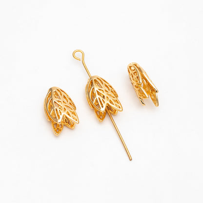 10pcs Gold Flower Bead Caps 16mm, Gold plated Brass Tulip Tassel Caps, Lead Nickel Free (GB-110)