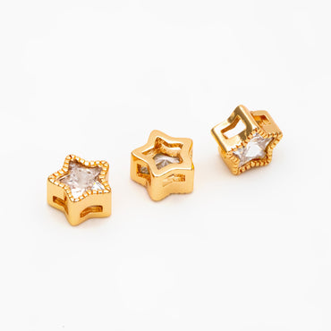 10pcs Gold plated Brass Rhinestone Star Spacer Beads 7mm (GB-123)