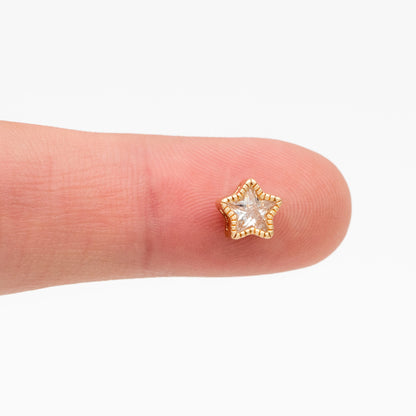 10pcs Gold plated Brass Rhinestone Star Spacer Beads 7mm (GB-123)