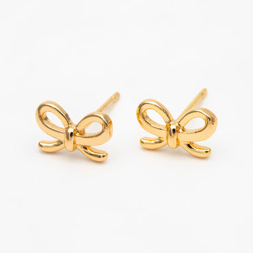 4pcs Gold/ Rhodium plated Brass Bowknot Ear Posts, Bow Knot Stud Earrings (GB-139-C)
