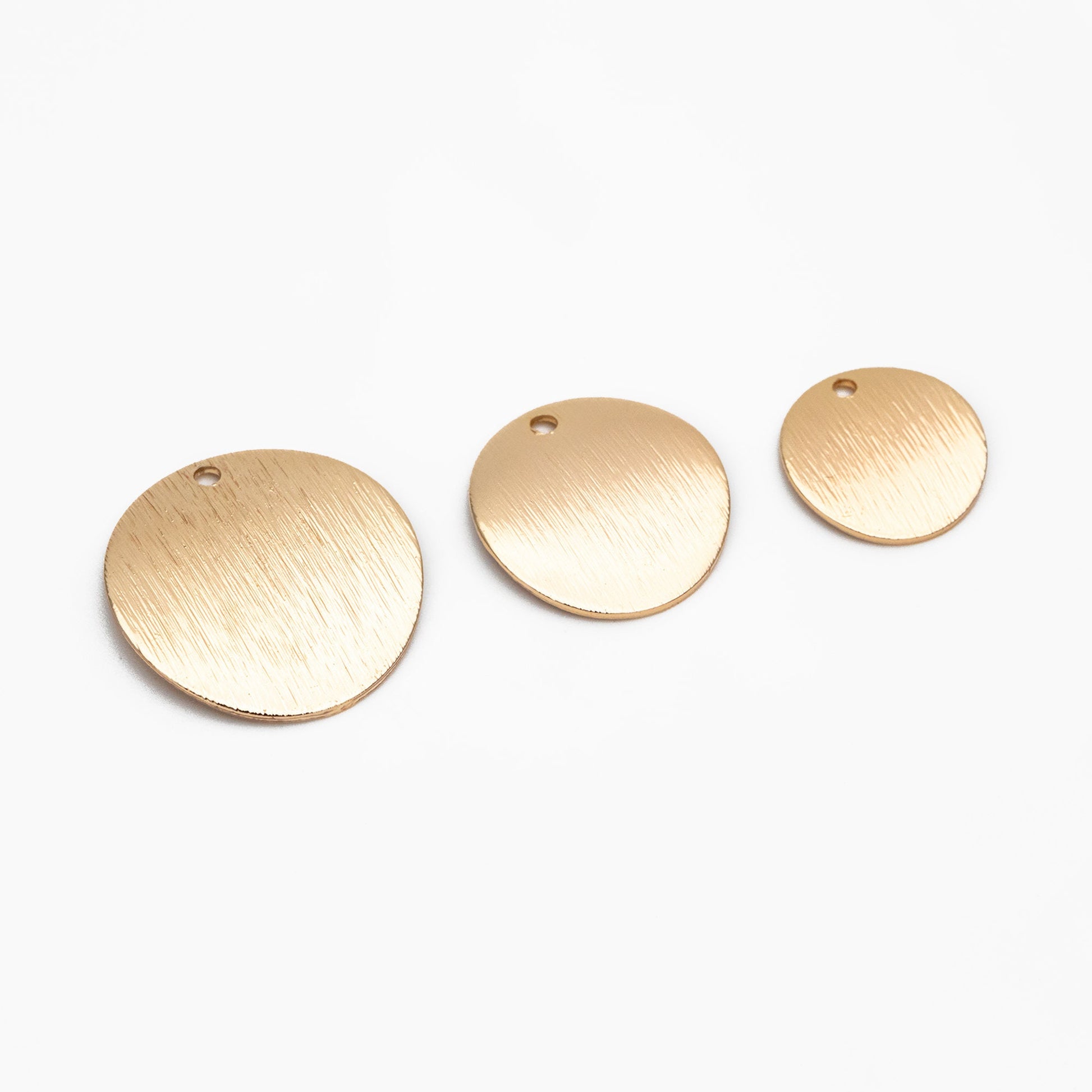 10pcs Brushed Gold Disc Charms: 18K Real Gold Plated Brass, 12/ 15/ 18mm (GB-3817)