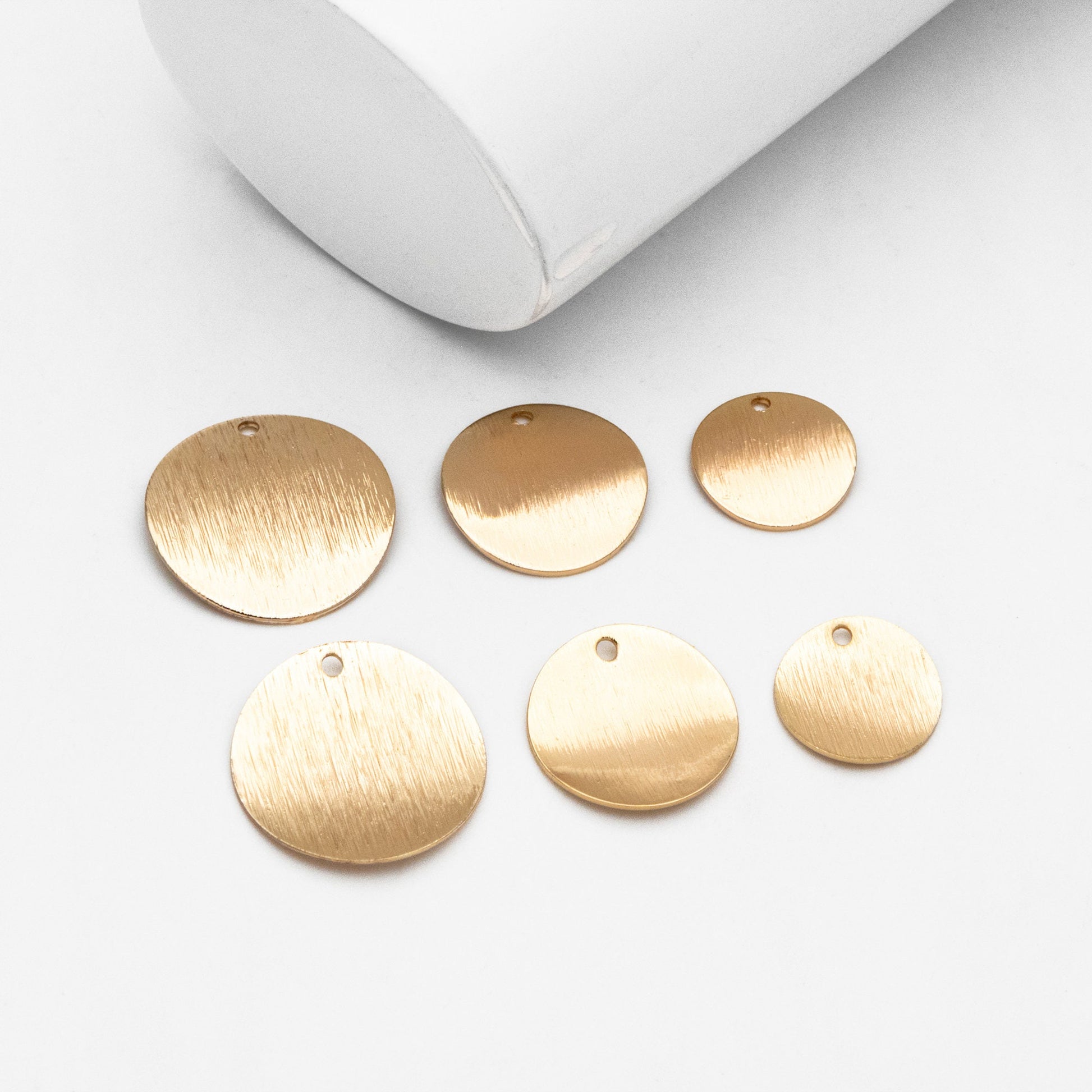 10pcs Brushed Gold Disc Charms: 18K Real Gold Plated Brass, 12/ 15/ 18mm (GB-3817)