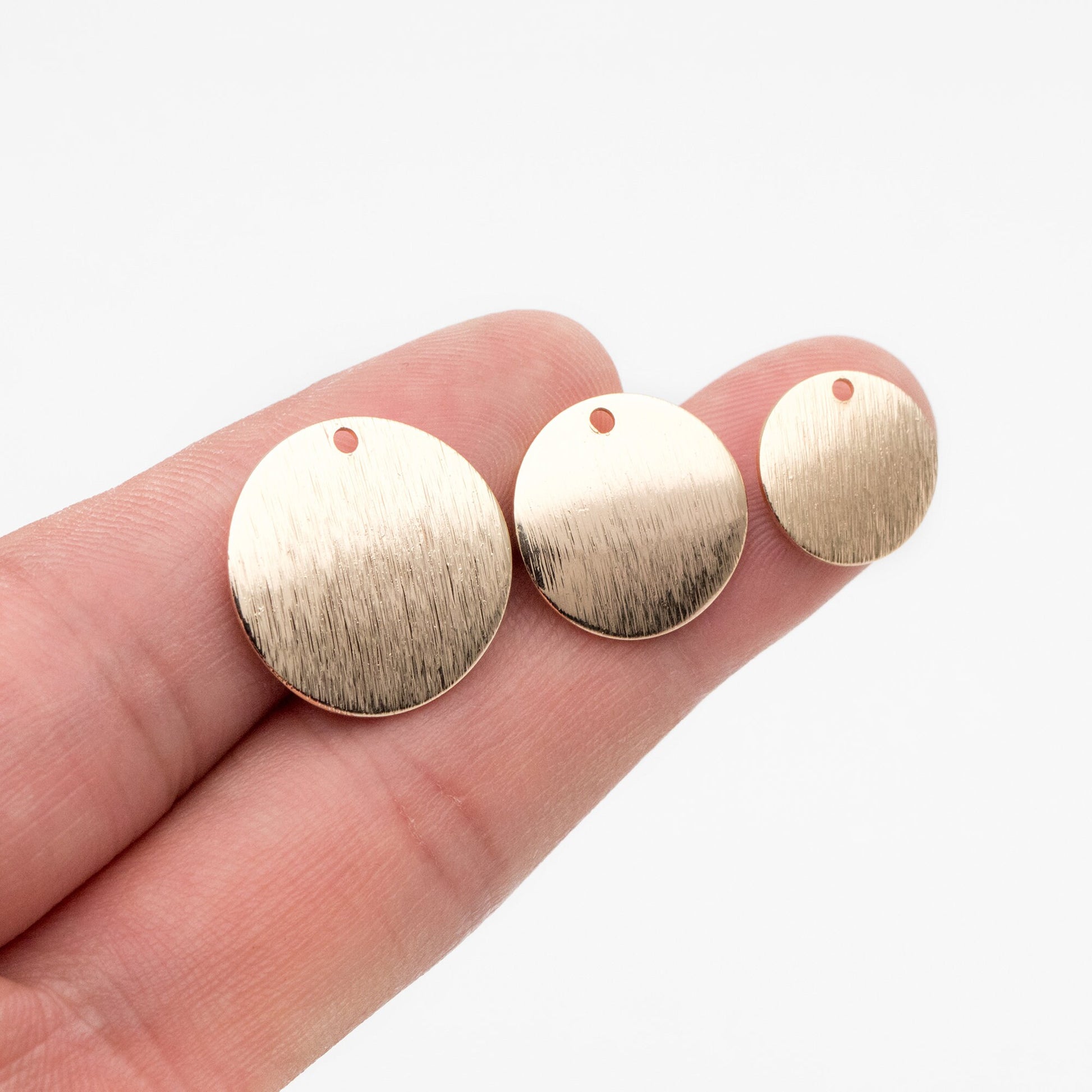 10pcs Brushed Gold Disc Charms: 18K Real Gold Plated Brass, 12/ 15/ 18mm (GB-3817)