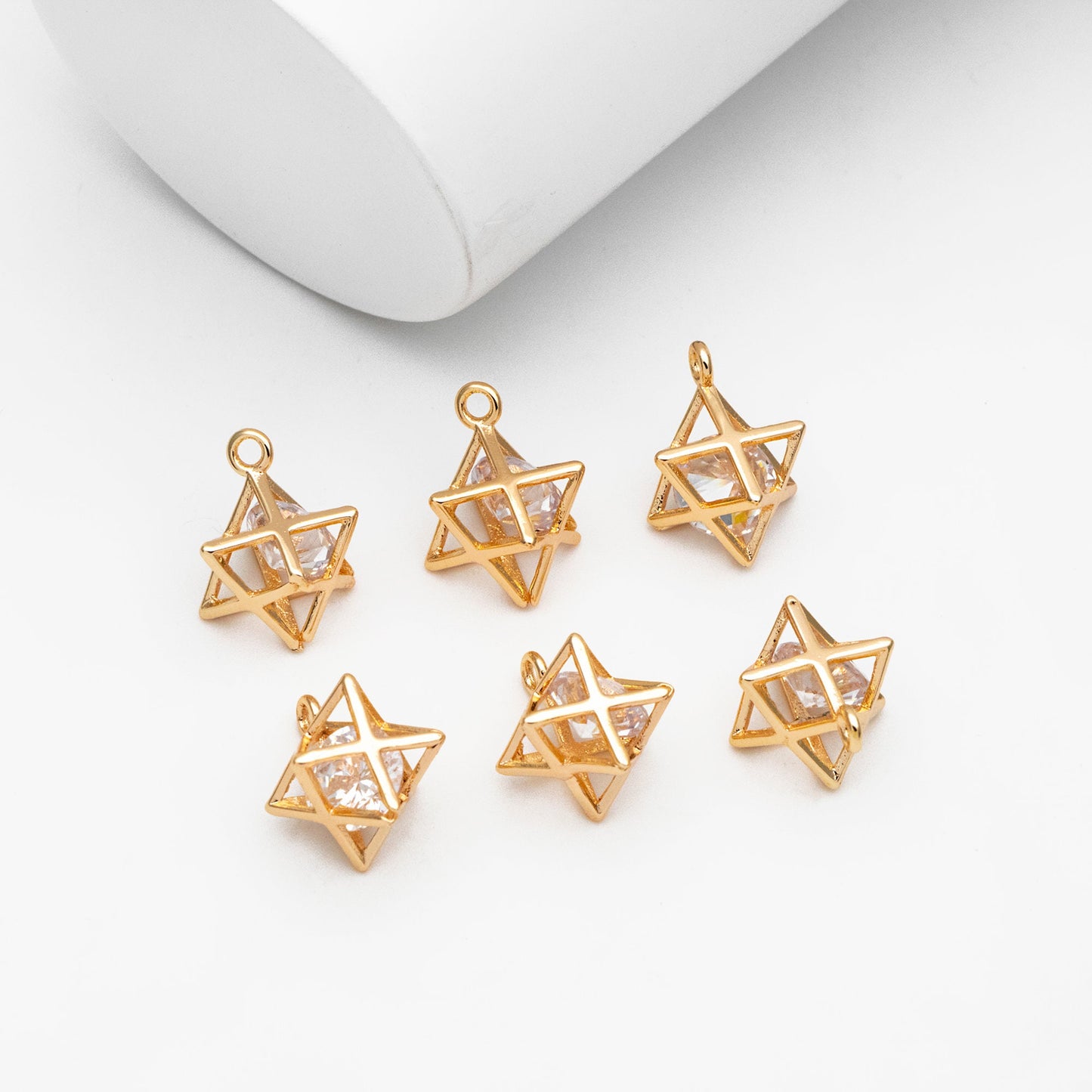 10pcs Gold Geometric Charms 16x13mm, 3D Polygon Cubic Zirconia Pendants, Real Gold plated Brass, Lead Nickel Free (GB-173)