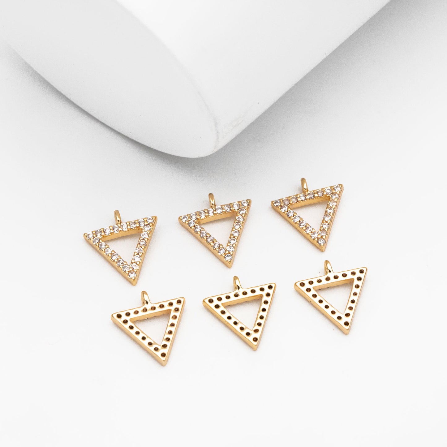 4pcs Micro Pave Gold Triangle Charms 10mm, Cubic Zirconia Pave Geometric Pendants, Real Gold plated Brass, Lead Nickel Free (GB-376-B)