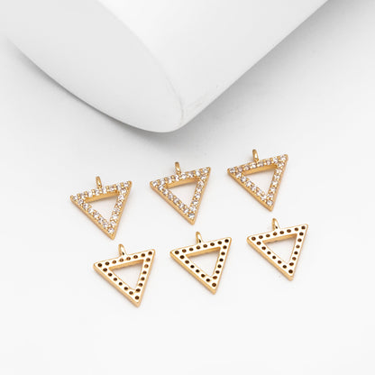 4pcs Micro Pave Gold Triangle Charms 10mm, Cubic Zirconia Pave Geometric Pendants, Real Gold plated Brass, Lead Nickel Free (GB-376-B)