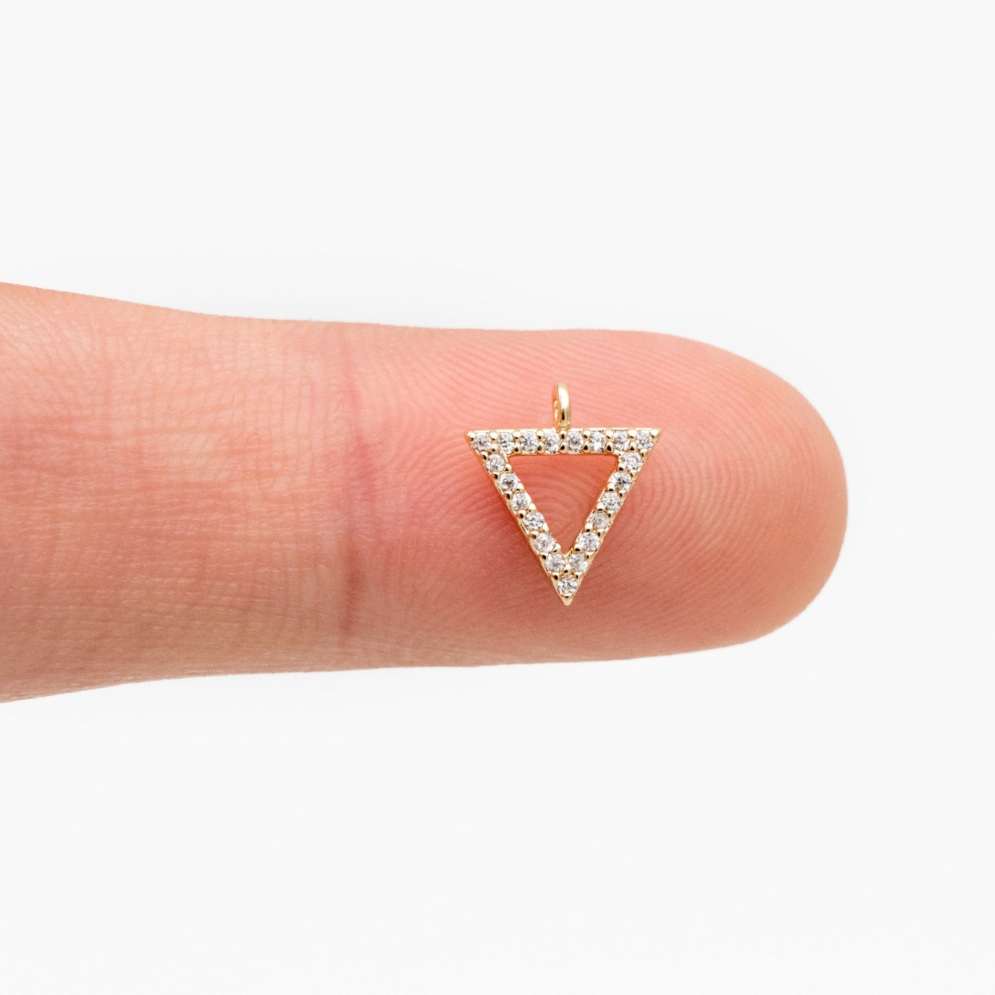 4pcs Micro Pave Gold Triangle Charms 10mm, Cubic Zirconia Pave Geometric Pendants, Real Gold plated Brass, Lead Nickel Free (GB-376-B)