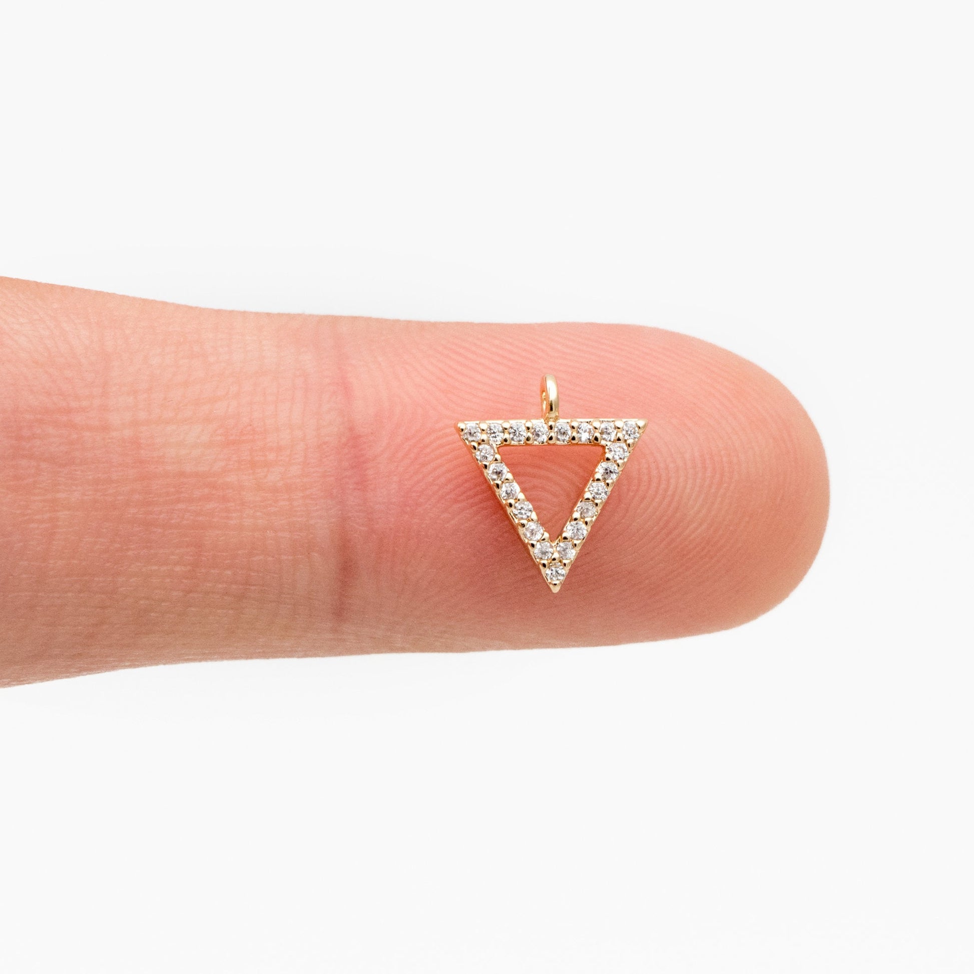 4pcs Micro Pave Gold Triangle Charms 10mm, Cubic Zirconia Pave Geometric Pendants, Real Gold plated Brass, Lead Nickel Free (GB-376-B)
