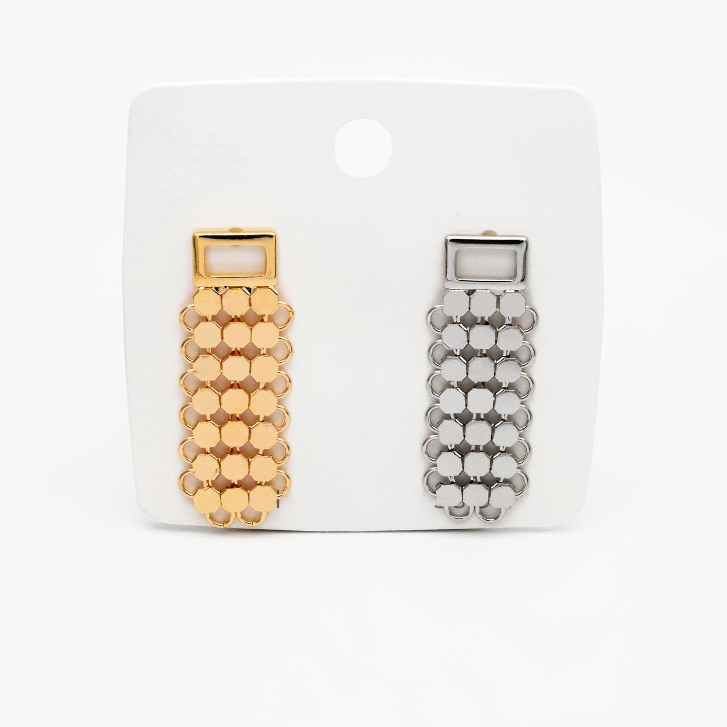 4pcs Gold/ Silver tone Mesh Drop Earrings, 18K Gold/ Rhodium plated Brass, Rectangle Dangle Earrings (GB-4294)