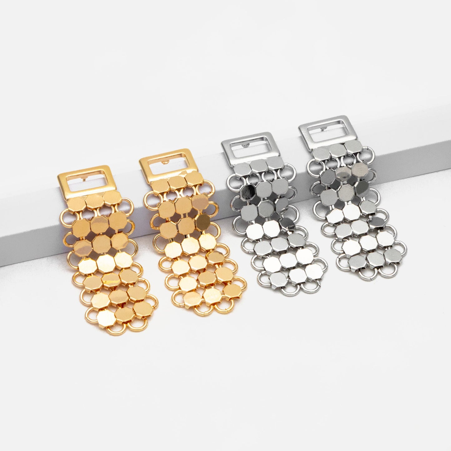 4pcs Gold/ Silver tone Mesh Drop Earrings, 18K Gold/ Rhodium plated Brass, Rectangle Dangle Earrings (GB-4294)