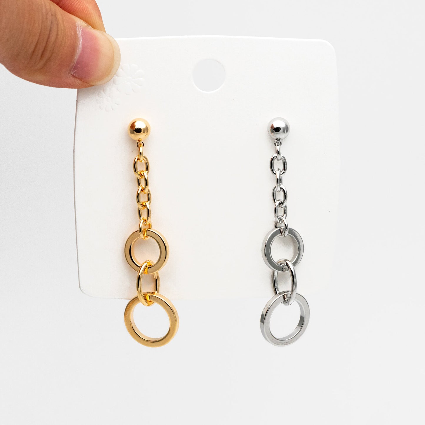 4pcs Gold/ Silver tone Chain Dangle Earrings, 18K Gold/ Rhodium plated Brass, Drop Earrings, Long Dangle Earring (GB-4296)