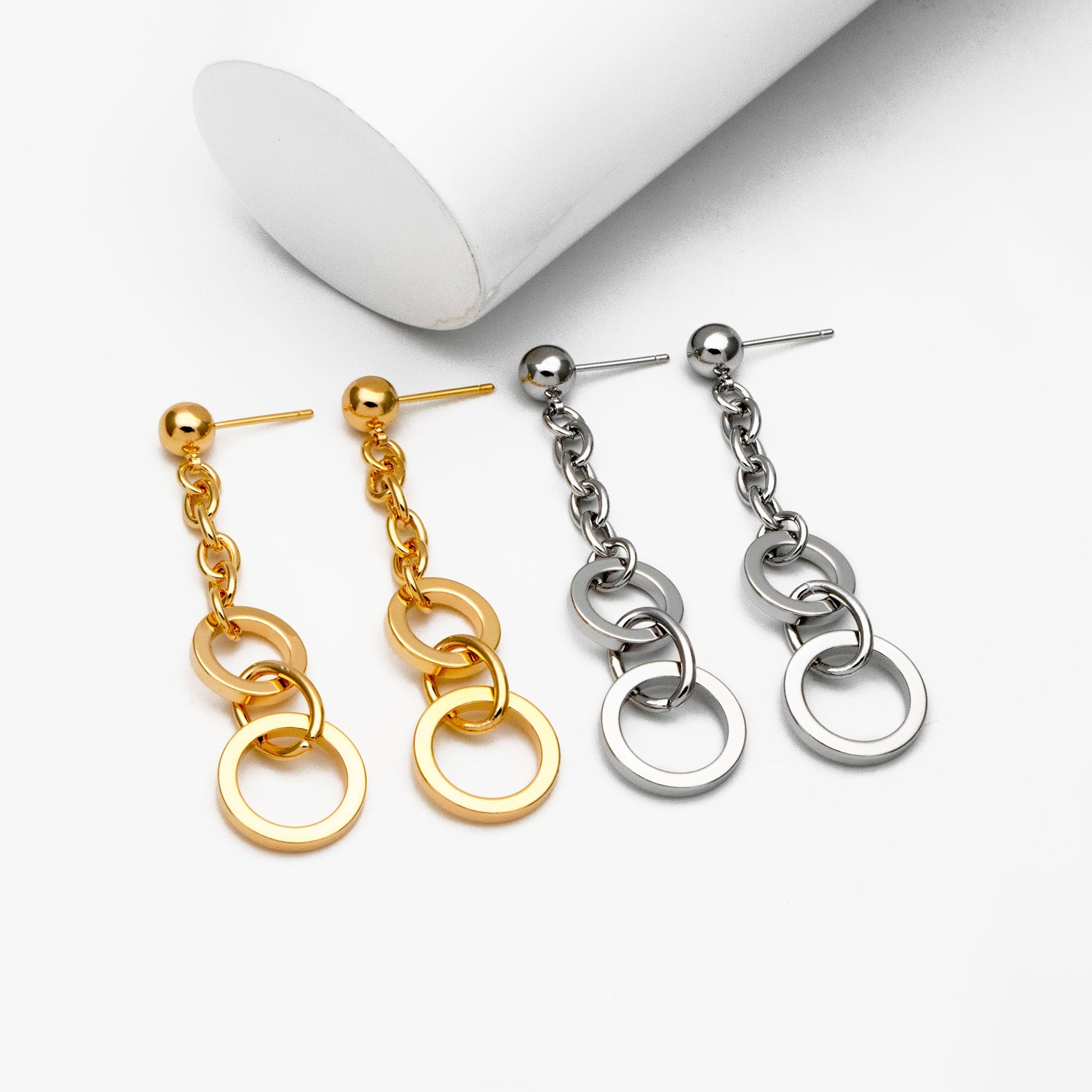 4pcs Gold/ Silver tone Chain Dangle Earrings, 18K Gold/ Rhodium plated Brass, Drop Earrings, Long Dangle Earring (GB-4296)