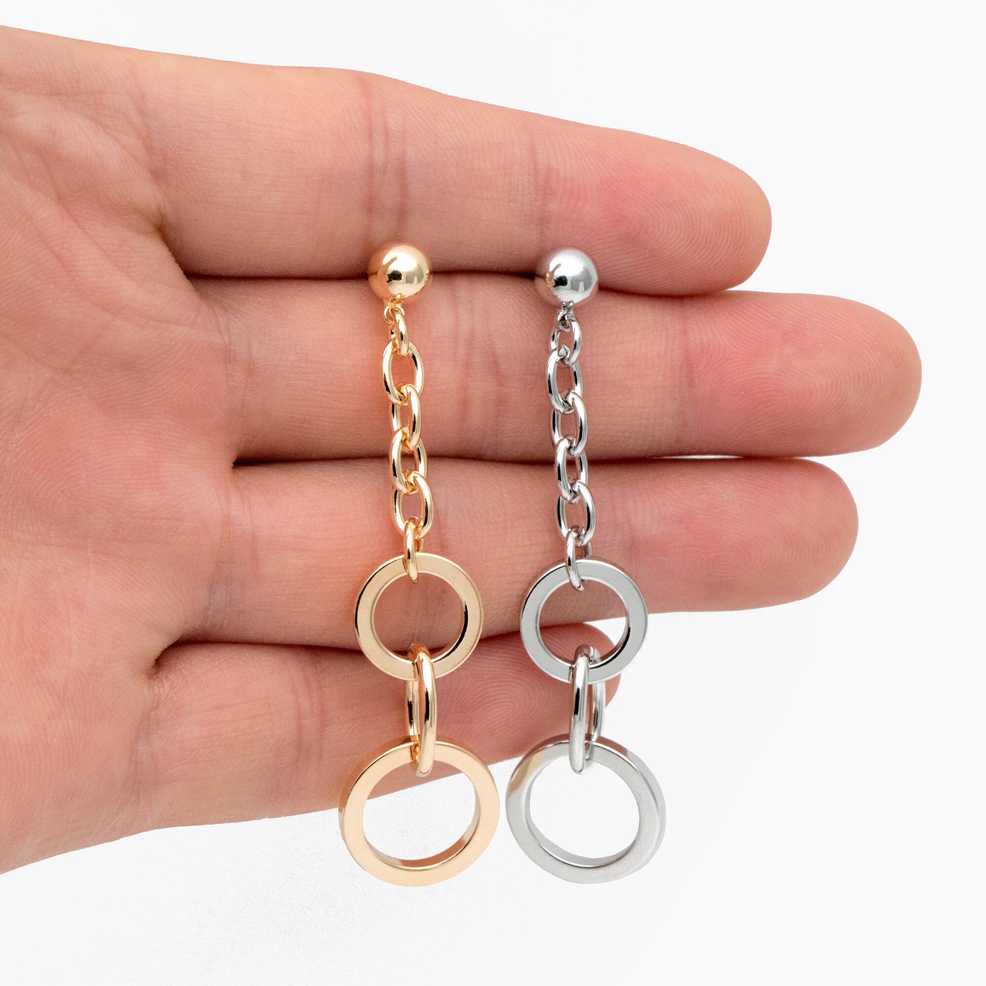 4pcs Gold/ Silver tone Chain Dangle Earrings, 18K Gold/ Rhodium plated Brass, Drop Earrings, Long Dangle Earring (GB-4296)