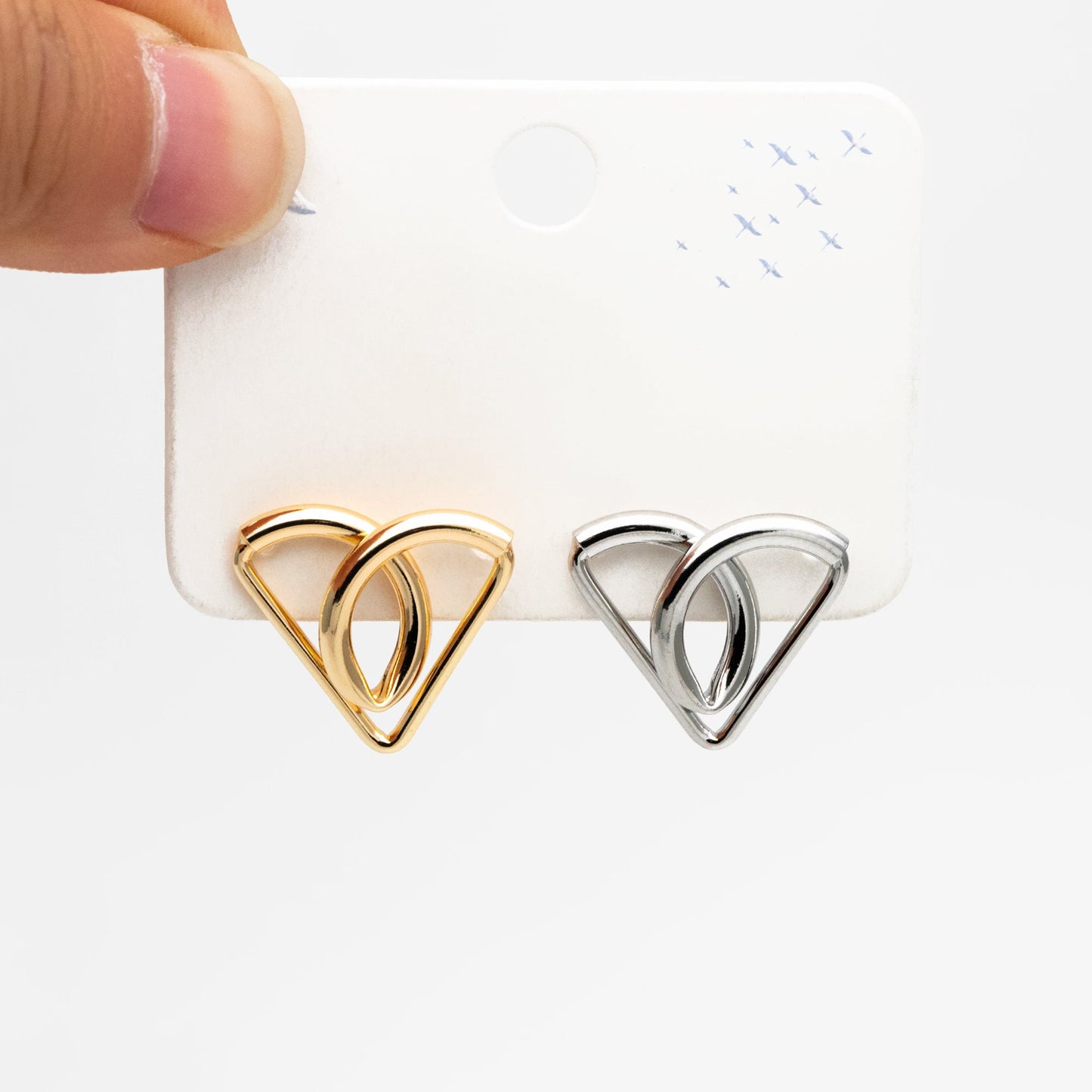4pcs Gold/ Silver tone Triangle Earrings, Real Gold/ Rhodium plated Brass, Geometric Earring Studs (GB-4298)