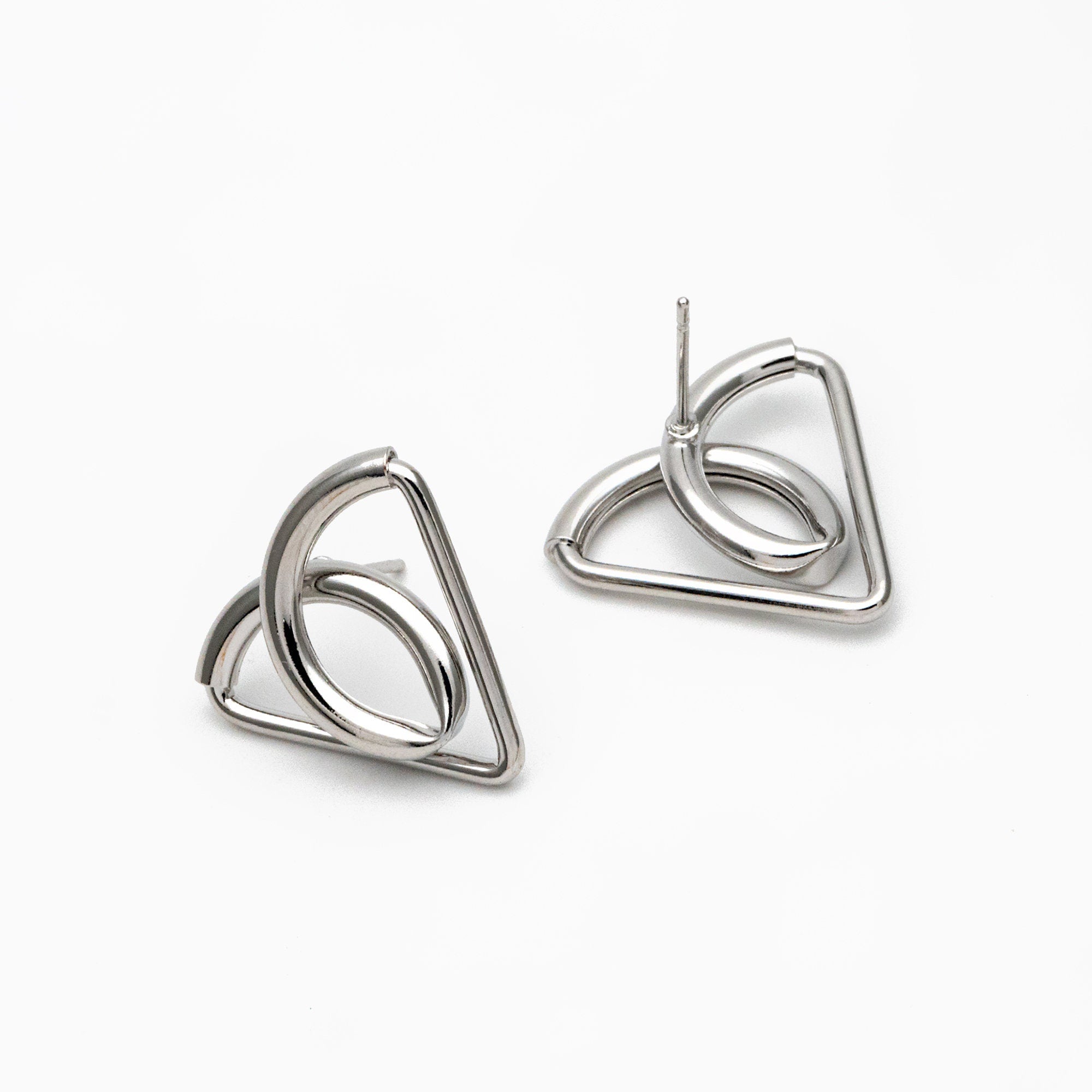 4pcs Gold/ Silver tone Triangle Earrings, Real Gold/ Rhodium plated Brass, Geometric Earring Studs (GB-4298)